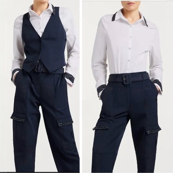 Cinq A Sept Ellery embellished two-piece top blouse with removable vest Medium - Picture 2 of 13